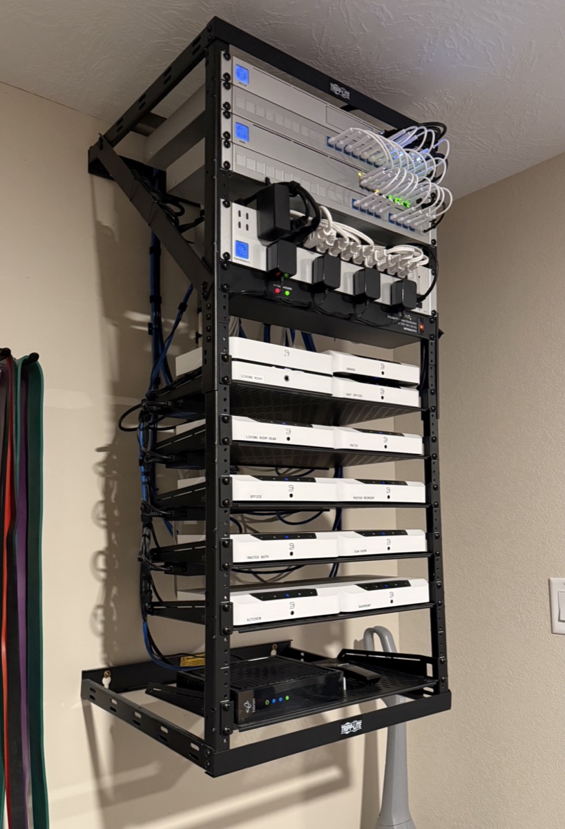 Whole-home audio amplifier rack